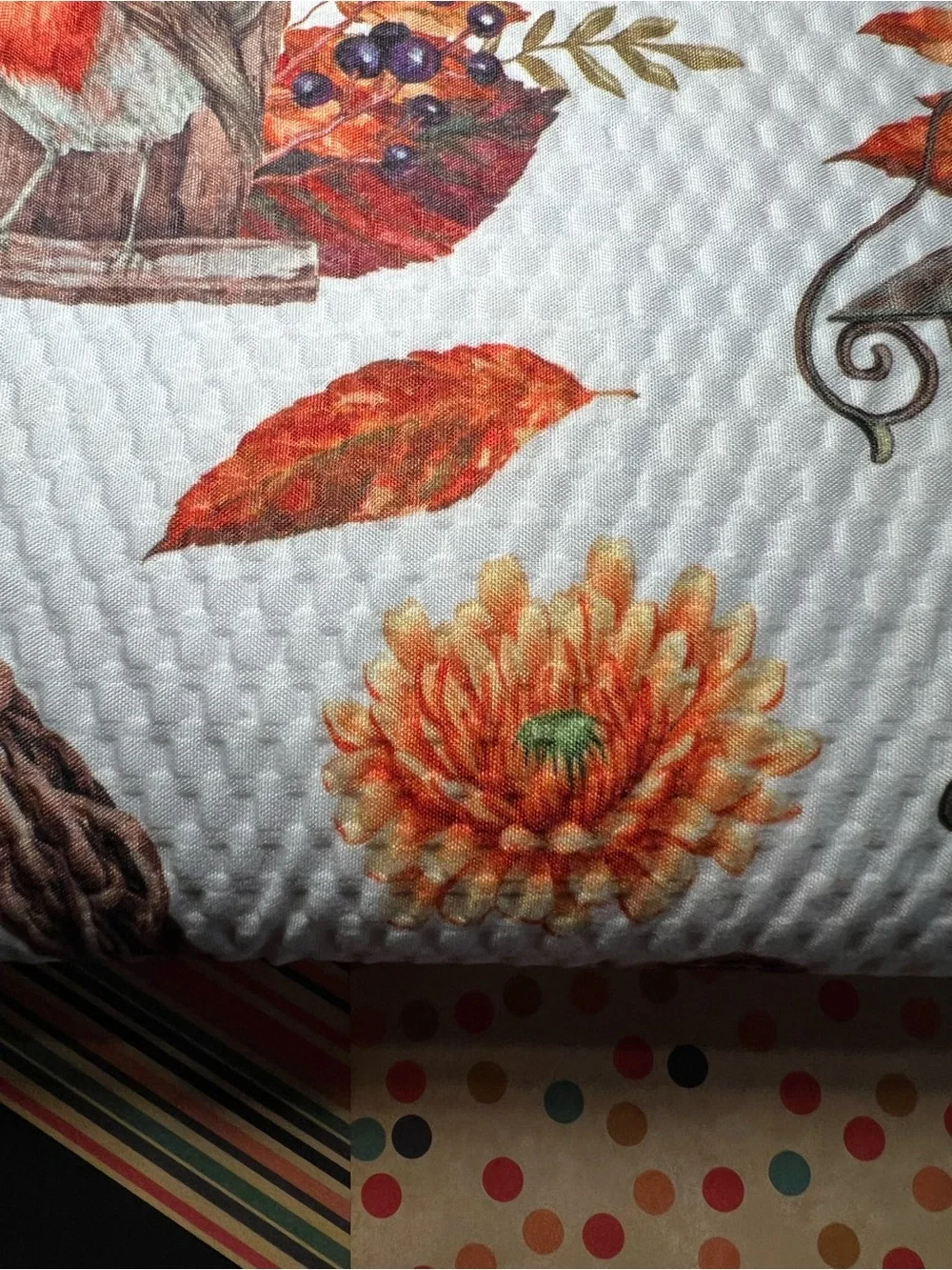 Autumn Birdhouse Textured Fabric Shower Curtain Birds Pumpkins Leaves Wreath